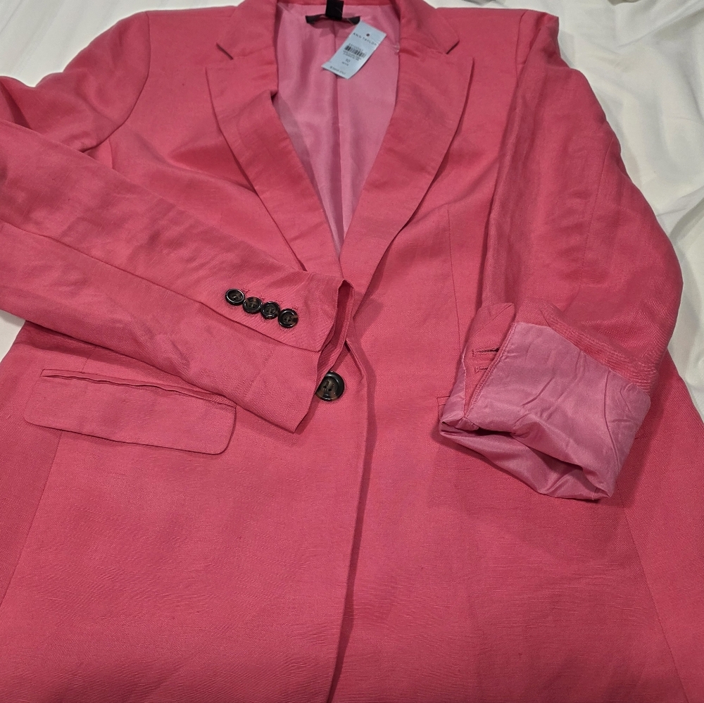 Women's Longline Pink Linen Blend Ann Taylor Blazer - NWT